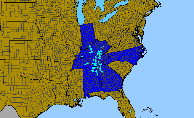 The range of Mosla dianthera